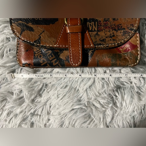Patricia Nash Rustic Chestnut Leather Map Location Pattern Handbag - Picture 8 of 14